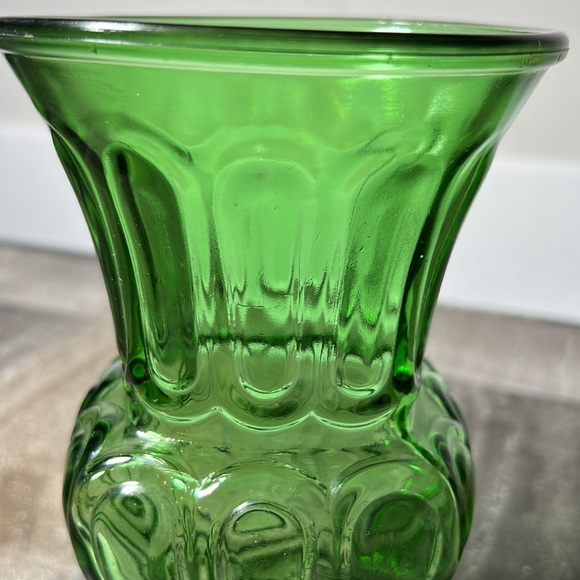 Vintage Unique Design Green See Thru Glass Vase - Picture 3 of 5